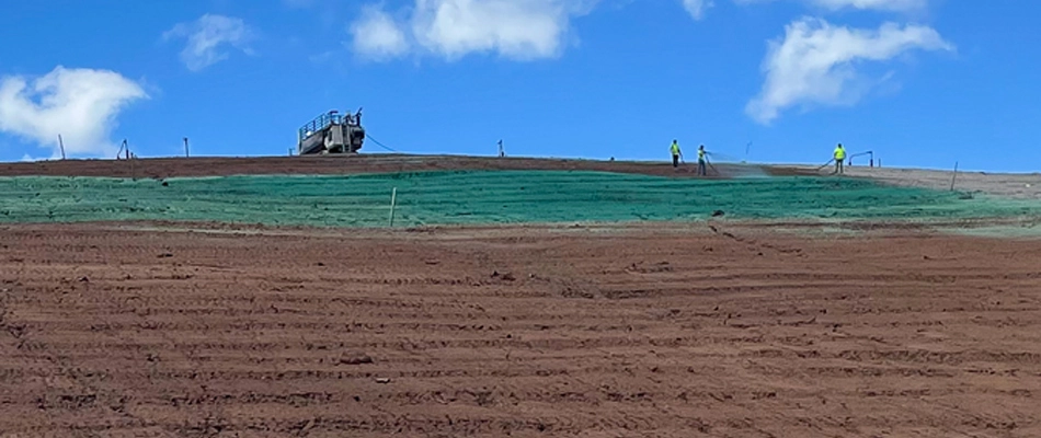 Erosion control blanket applied to large landscape in Ohio.